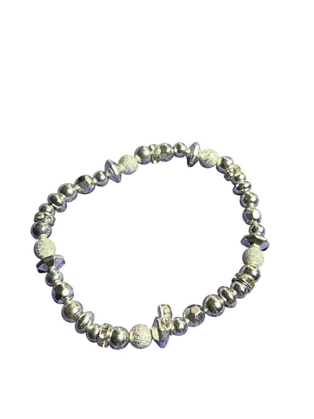 9W Nine West Silvertone Beaded Stretchy Bracelet 6.5 inches Unstretched